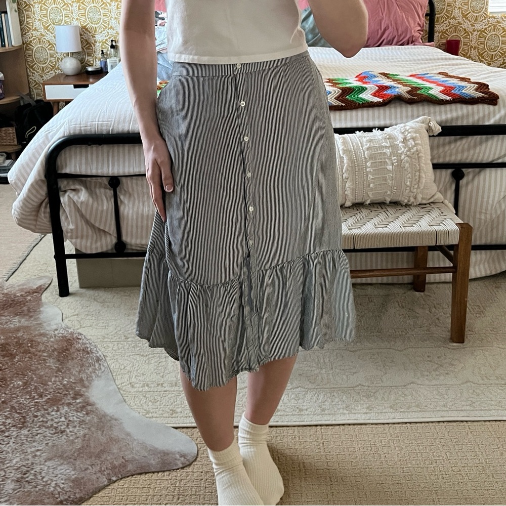 Pinstripe button down skirt